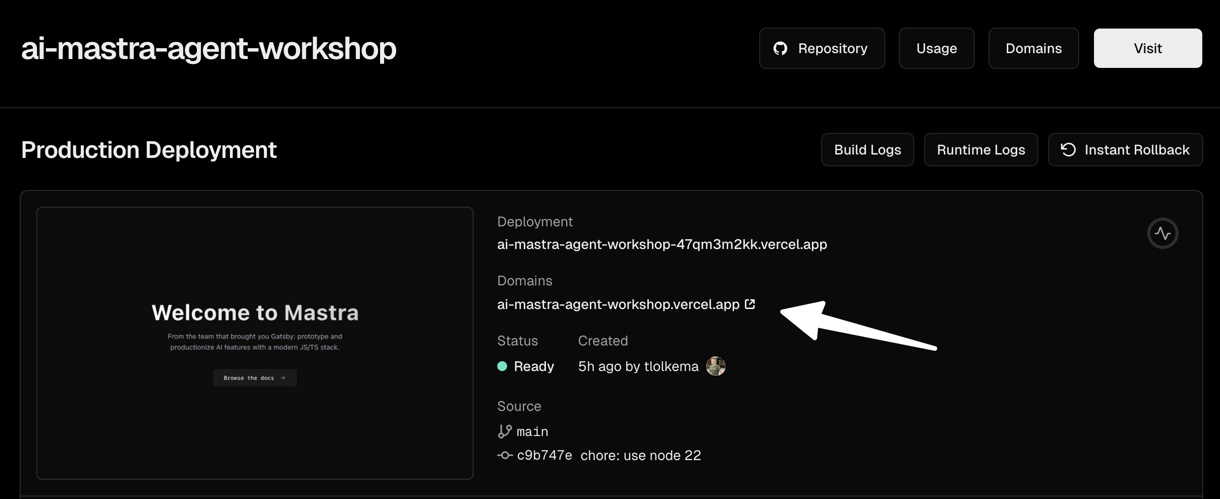 Select domain not deployment URL